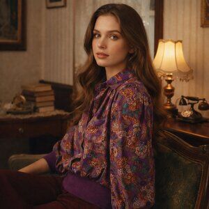 Vintage Castleberry Top 80s Neiman Marcus Floral Print Blouse SZ8 USA Retro